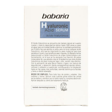 Babaria Hyaluronic Acid Serum Sérum ultrahidratante disminuye la flacidez efecto rellenador con ácido hialurónico 30 ml