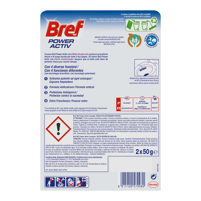 BREF Power Activ WC Disinfectant Hanger Lavender Duplo - Packaging may vary 