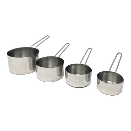 collection Kit of 4 Cups Measuring Ingredients Silver Colored Stainless Steel Bowls, American Cups Scale 