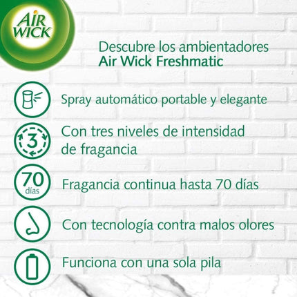 AIR WICK Freshmatic Aparato con pila recargable y 1 Recambio de Ambientador Spray Automático Esencia con Aroma a Oasis Turquesa 250 ml