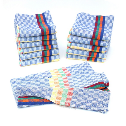 Set of 12 Dishcloths, 80% Cotton Kitchen Towels, 12 Unit Savings Pack in Colors with Blue Green Red Stripes, Dishcloth 