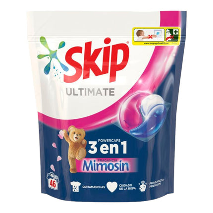 SKIP Bolsa de Detergente en cápsulas fragancia Mimosín acción 3 en 1 poder quitamanchas Ultimate Skip 46 cápsulas