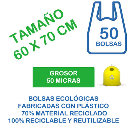 50/90/120 Eco-Friendly Bags with T-Shirt Handles 70% Recycled Material and 100% Recyclable 