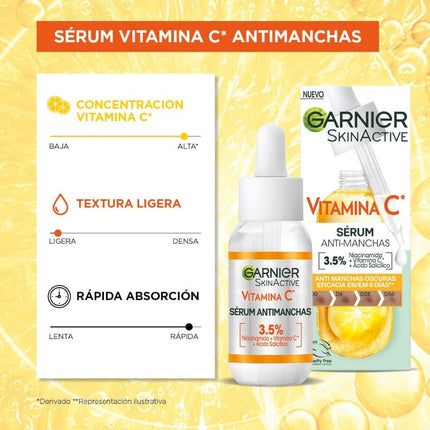 GARNIER SkinActive Serum Antimanchas de Vitamina C con Niacinamida y ácido salicílico 30 ml