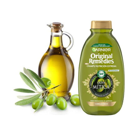 GARNIER ORIGINAL REMEDIES Champú Nutrición Extrema Oliva Mítica con aceite de oliva extra virgen para cabello seco 300 ml