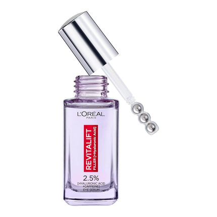 L'ORÈAL PARIS Dermo Expertise Revitalift Filler Eye Serum with Hyaluronic Acid and Caffeine, Fills Wrinkles and Corrects Dark Circles, Triple Roll-on, 20 ml 