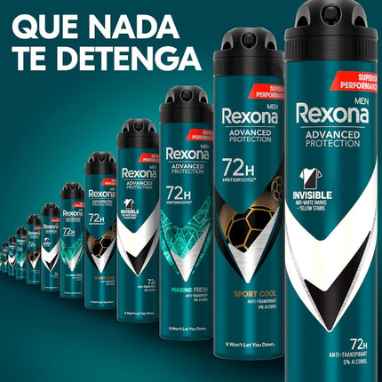 Rexona Pack de 2 botes de Desodorante Aerosol Protección Avanzada 72h Antitranspirante 0% Alcohol para hombre 200ml (400 ml en total)