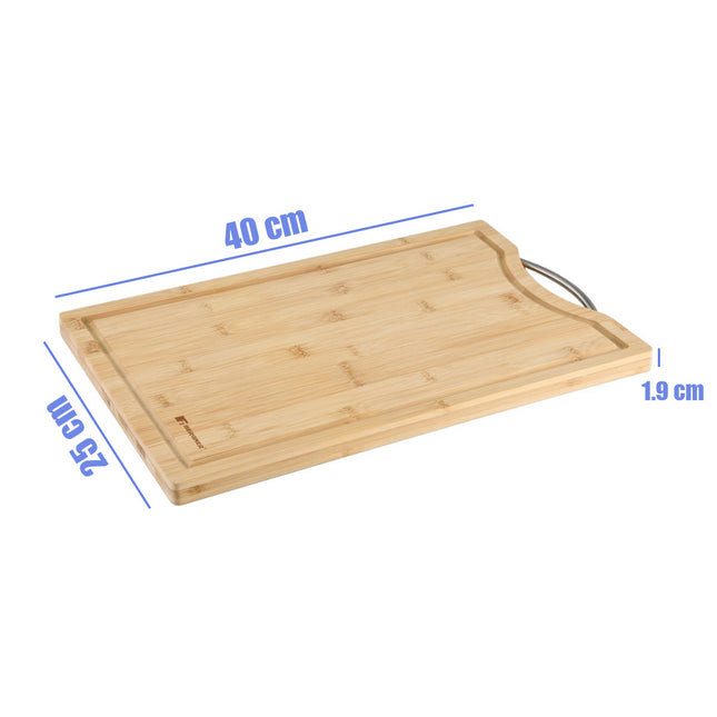 Bergner Bamboo Cutting Board Easy Clean BBQ Chopping Board with Stainless Handle 40X25X1.9CM 