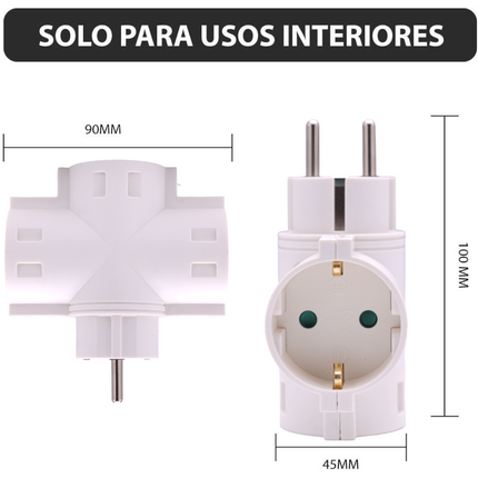 Triple adapter with white schuko plug MAX. 3680W 250V/16A 