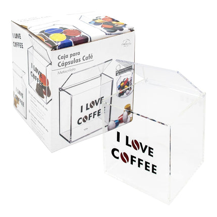 Caja para Cápsulas Café Metacrilato Transparente 10.5x12x13cm Soporte Portacapsulas para Cápsulas de Nespresso Dispensador Caja de Almacenamiento con Tapa