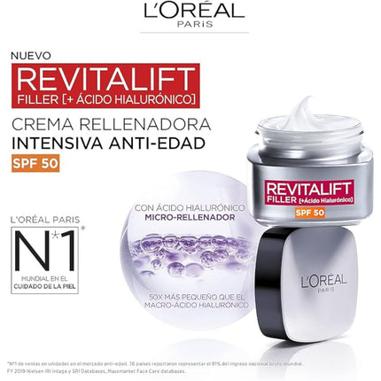 L'ORÉAL PARIS Dermo Expertise Crema rellenadora intensiva con Ácido Hialurónico y SPF 50, Protegiendo de los rayos UVB y UVA, 50 ml