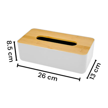 Plastic and Wood Tissue Box Holder, Tissue Holder, Paper Tissue Box, Refillable, White, for Bathroom, Living Room, Office, 26 x 13 x 8.5 cm (tissues not included) 