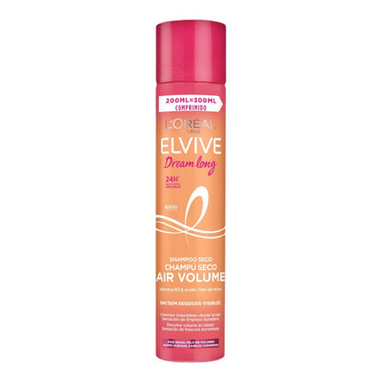 L'OREAL PARIS ELVIVE Dream Long champú en seco Air Volume con vitamina B3 y aceite de ricino spray para raiz grasa y pelo sin volumen 200 ml