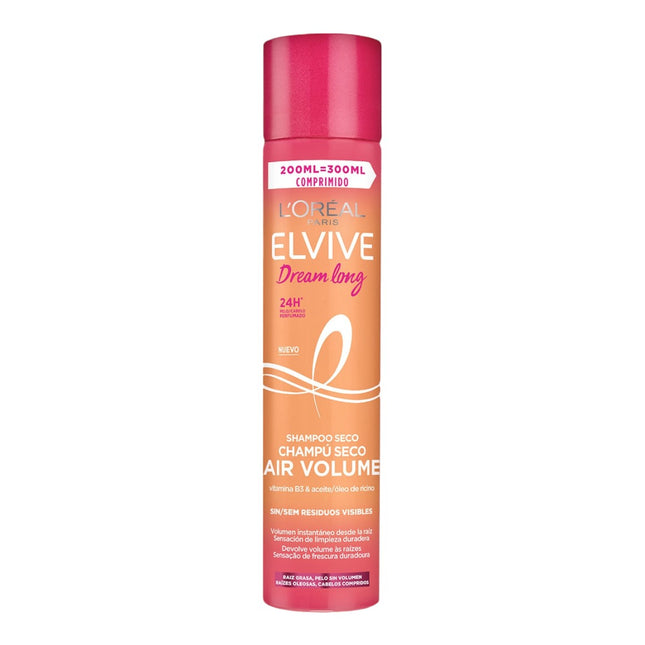 L'OREAL PARIS ELVIVE Dream Long Air Volume Dry Shampoo with Vitamin B3 and Castor Oil Spray for Oily Roots and Hair Without Volume 200 ml 