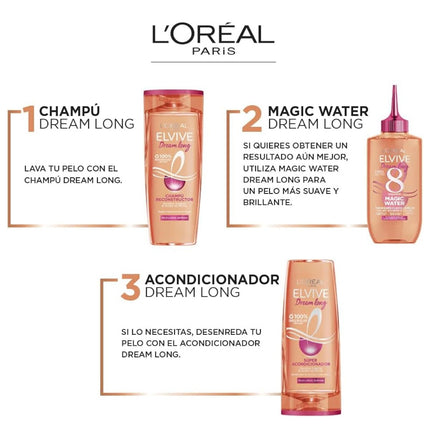 L'OREAL PARIS Elvive Tratamiento Capilar Fluido Con Tecnología Lamelar, Con aclarado, Para Pelo Largo y Dañado, Cabello Hidratado, Suave y Brillante Dream Long Magic Water 200 ml