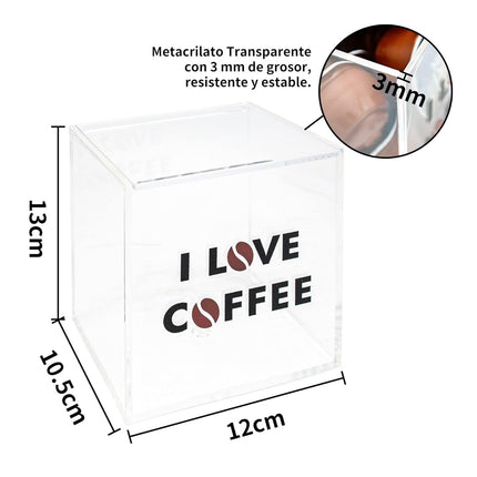 Caja para Cápsulas Café Metacrilato Transparente 10.5x12x13cm Soporte Portacapsulas para Cápsulas de Nespresso Dispensador Caja de Almacenamiento con Tapa