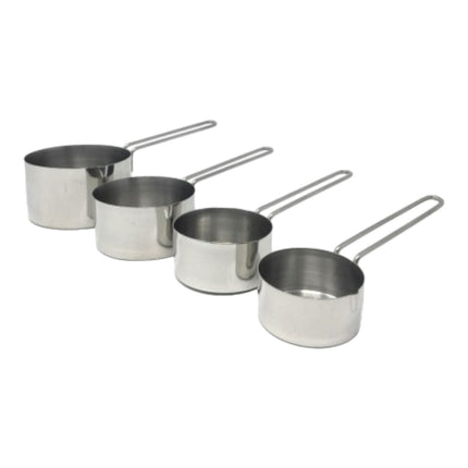 collection Kit of 4 Cups Measuring Ingredients Silver Colored Stainless Steel Bowls, American Cups Scale 