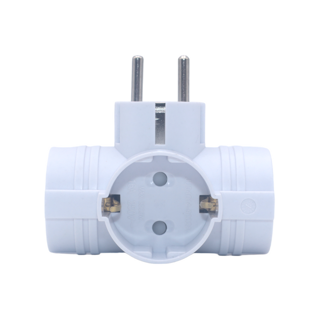 Enchufe Triple schuko de color blanco MAX.3680W 16A/250V Adaptador Ladron Triple