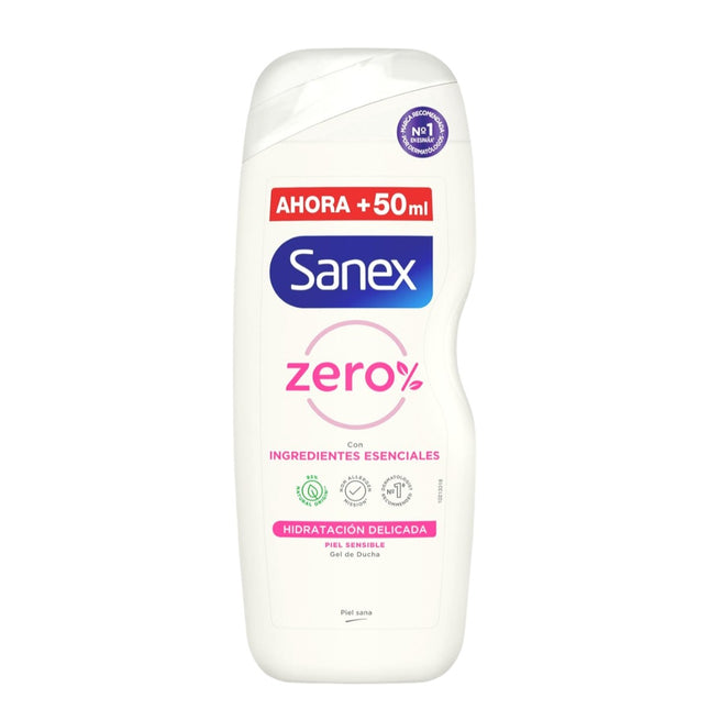 SANEX Zero% gel de baño Hidratación Delicada con ingredientes esenciales para piel sensible 600 ml