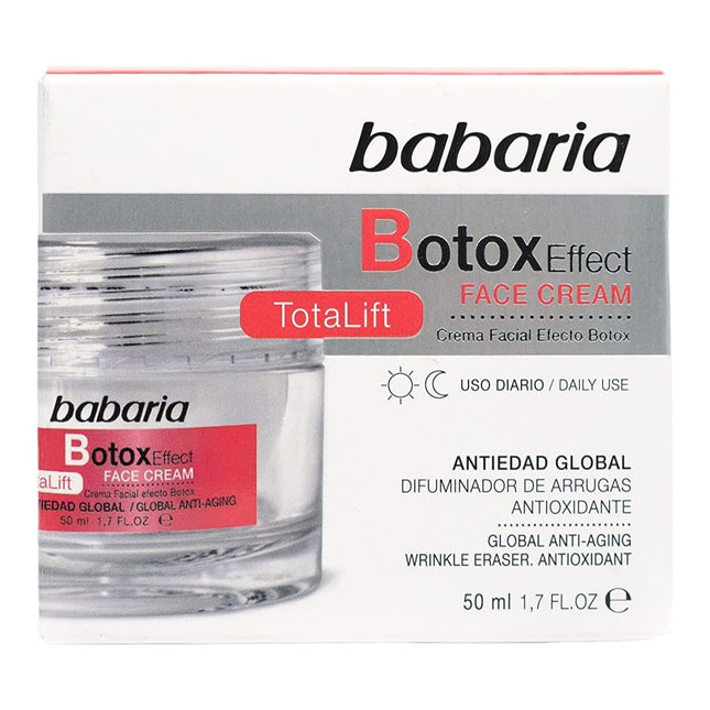 Babaria Crema Facial Botox Effect Total Lift Crema Facial Anti Arrugas Efecto Antioxidante y Antiedad con Tripéptido Botox-Like Vitamina E y Escualano 100% Vegano 50 ml