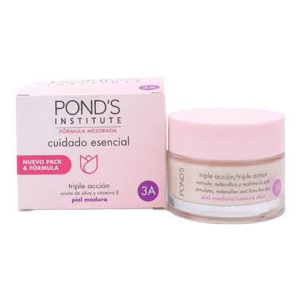 Pond's Institute Crema de cuidado esencial Fórmula mejorada Triple acción Crema con vitamina E y aceite de oliva para piel madura 50 ml