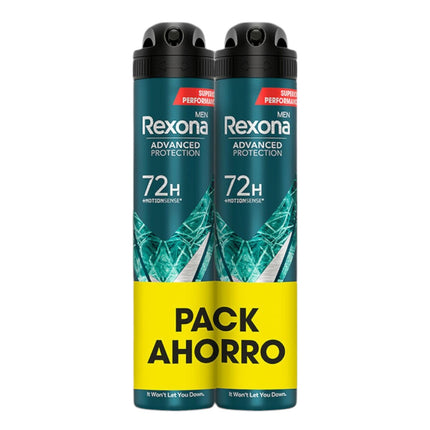 Rexona Pack de 2 botes de Desodorante Aerosol Protección Avanzada 72h Antitranspirante 0% Alcohol para hombre 200ml (400 ml en total)