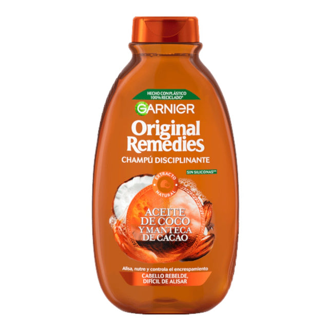 GARNIER ORIGINAL REMEDIES Champú alisador disciplinante de coco y cacao 300 ml