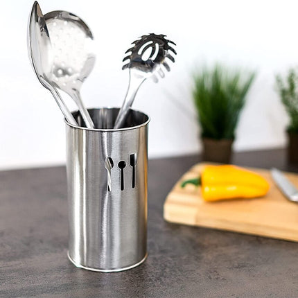 Cutlery Container Kitchen Utensils Round Stainless Steel Silver 