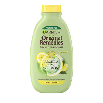 GARNIER ORIGINAL REMEDIES Champú purificante con extracto natural de arcilla suave y limón para cabello graso 300 ml