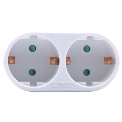 White double schuko plug MAX.3680W 16A/250V Double adapter with 2 sockets 