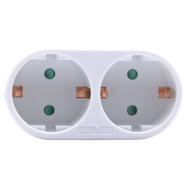 Enchufe doble schuko de color blanco MAX.3680W 16A/250V Adaptador Doble de 2 Tomas