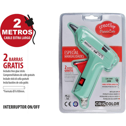 Pistola de silicona caliente 20W modelo Creative pistola de pegamento encolar con interruptor apagado/encendido incluye 2 barras de silicona cable de 2 metros bricolaje manualidades artesanía reparaciones