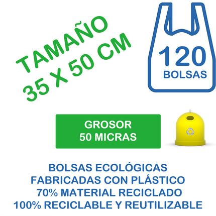 50/90/120 Eco-Friendly Bags with T-Shirt Handles 70% Recycled Material and 100% Recyclable 