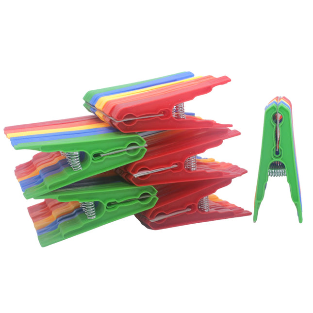 Pack of 60 Plastic Clothes Pegs in 5 colors: Yellow, Orange, Green, Blue and Red With Stainless Steel Metal Spring 