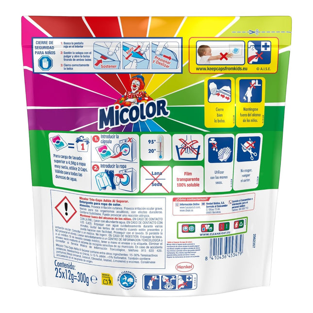 Micolor Bolsas con 25 Cápsulas Cada una – Detergente para Ropa de Color, Poder Quitamanchas, Protege los Colores y Formato Sostenible