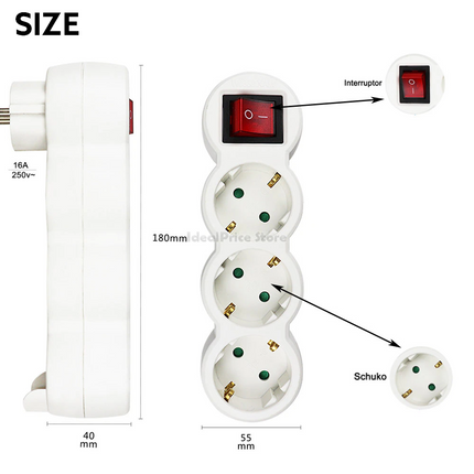 Flat adapter with switch and 3 SCHUKO sockets - 3-socket plug thief 