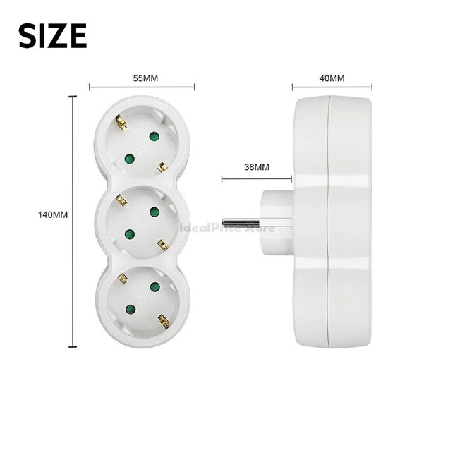 Schuko 3-Socket Vertical White Adapter with triple schuko plug 