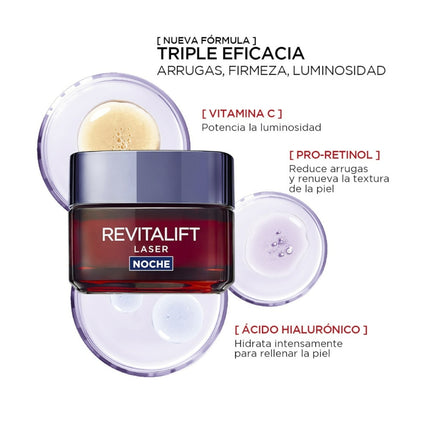 L'ORÈAL PARIS Crema de noche antiedad con Proxylane Revitalift Laser L´Oréal Paris Antiarrugas y Multicorrección 50 ml