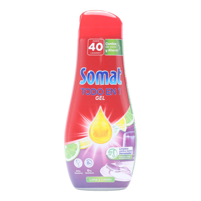 Somat All in 1 Lemon Dishwashing Detergent 40 Doses, Dishwashing Soap with Great Cleaning Power for Short Cycles, Shiny Dishes 640 ml 