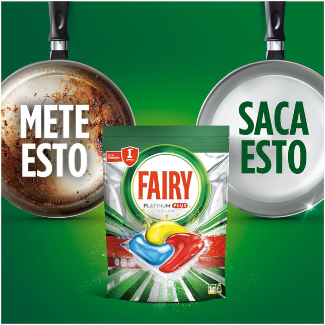 Fairy Platinum Plus Todo en Uno 23 Cápsulas Pastillas de Lavavajillas Limpieza Profunda y Extra Brillo con Fragancia Limon