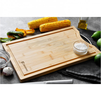 Bergner tabla de cortar de bambú fácil de limpiar Tabla de cortar para barbacoa con mango inoxidable 40X25X1.9CM