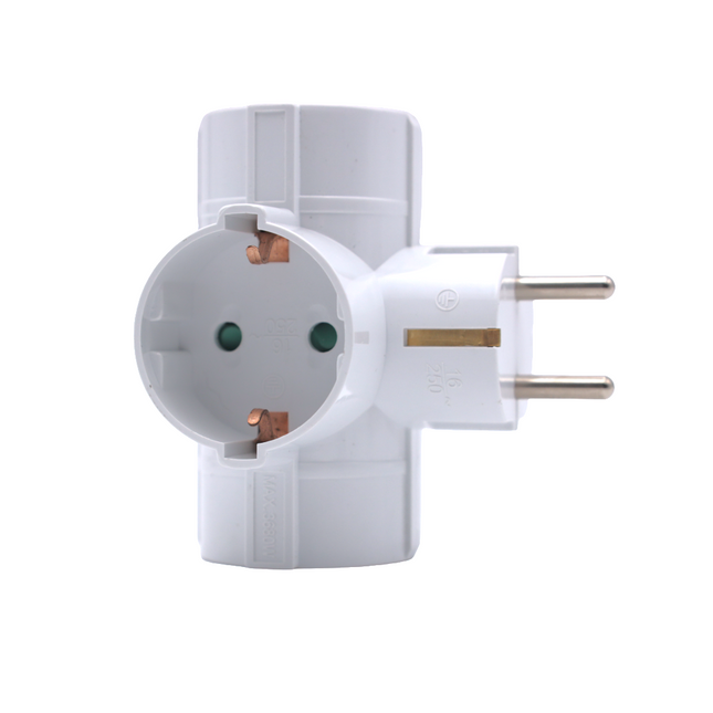 Enchufe Triple schuko de color blanco MAX.3680W 16A/250V Adaptador Ladron Triple