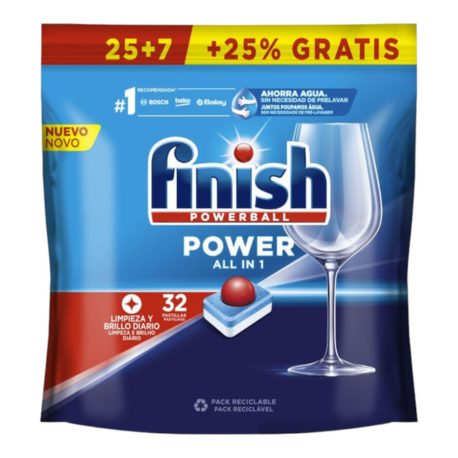 Finish Powerball Power All in 1 Pastillas para el Lavavajillas, 32 Pastillas