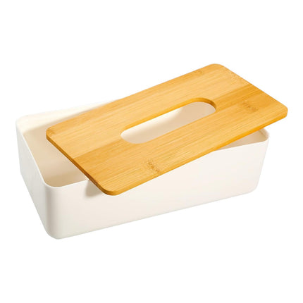 Caja para pañuelos de plástico y madera Soporte para Pañuelos, Portapañuelos de Papel Caja, Recargable, Blanco, para Baño, Salón, Oficina, 26 x 13 x 8,5 cm (pañuelos no incluido)