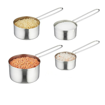 collection Kit of 4 Cups Measuring Ingredients Silver Colored Stainless Steel Bowls, American Cups Scale 