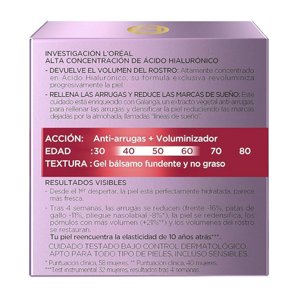 L'ORÉAL PARIS Revitalift Filler Crema de Noche Revitalizante, Antiarrugas y Volumen, Anti-edad, Con Ácido Hialurónico, 50 ml