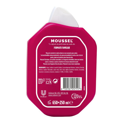 MOUSSEL Classique Gel de Ducha con espuma y aroma suave aporta cada día frescor y bienestar a toda la familia 900 ml