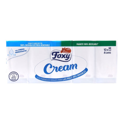 FOXY Cream x10 Paquetes de 9 pañuelos Con Crema Hidratante - Total x90 Pañuelos cuidado nasal de 4 Capas