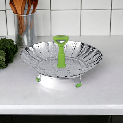 Foldable steel steamer basket for vegetables 10-26 cm diameter 