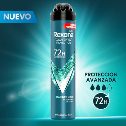 Rexona Pack de 2 botes de Desodorante Aerosol Protección Avanzada 72h Antitranspirante 0% Alcohol para hombre 200ml (400 ml en total)